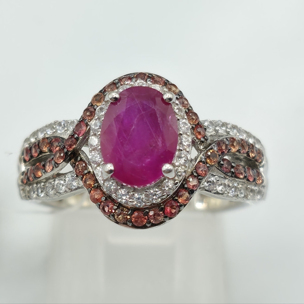 NWOT! Genuine Mozambique Ruby , Red Sapphire and sparkling white Zircon Ring